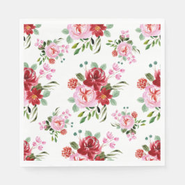 Waterverf Rood en Roze Bloemen Naadloos Patroon Servet