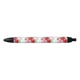 Waterverf Rood en Roze Bloemen Naadloos Patroon Zwarte Inkt Pen