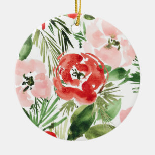 Waterverf rood en roze floreel ontwerp keramisch ornament