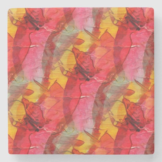 Waterverf rood geel stenen onderzetter (Voorkant)