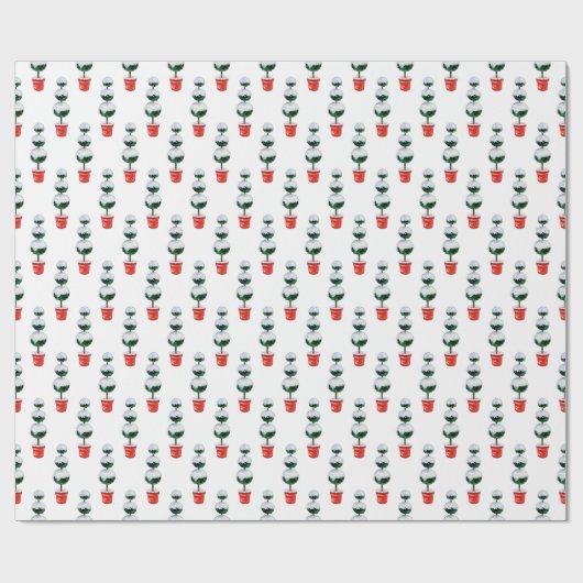 Waterverf Rood & Groen Kerstmis Topiary Cadeaupapier (Vlak)