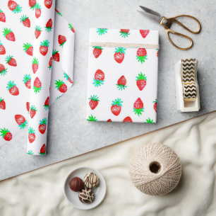Waterverf Rood & Groen Levendig Aardbeienpatroon Cadeaupapier