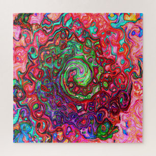 Waterverf Rood Groovy Abstract Retro Vloeibare Dra Legpuzzel