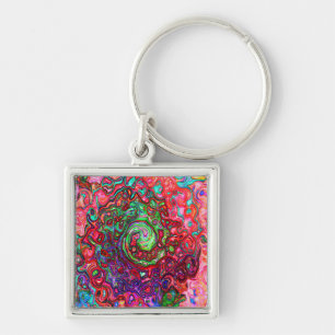 Waterverf Rood Groovy Abstract Retro Vloeibare Dra Sleutelhanger