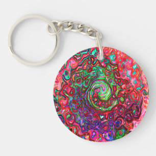 Waterverf Rood Groovy Abstract Retro Vloeibare Dra Sleutelhanger