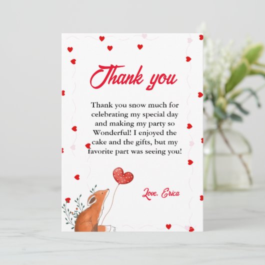 Waterverf Rood hart Verjaardag Dank u kaart (Staand voorkant)