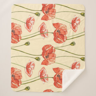 Waterverf rood klaproos patroon. sherpa deken
