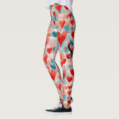 Waterverf, rood, roze, blauw hart, monogram leggings (Links)