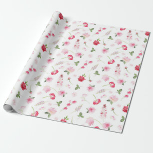 Waterverf Rood Roze Bloemmotief Cadeaupapier