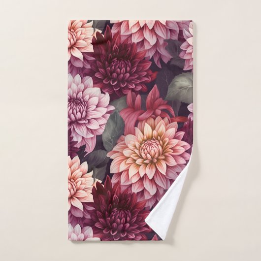 Waterverf Rood Roze Dahlia Patroon Ontwerp Bad Handdoek (Handdoek)