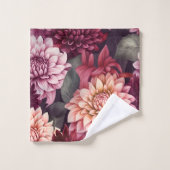 Waterverf Rood Roze Dahlia Patroon Ontwerp Bad Handdoek (Wasdoekje)