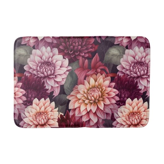 Waterverf Rood Roze Dahlia Patroon Ontwerp Badmat (Voorkant)
