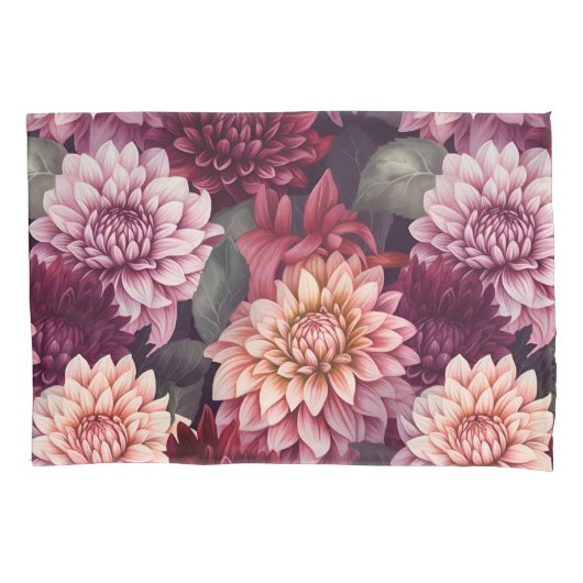 Waterverf Rood Roze Dahlia Patroon Ontwerp Kussensloop (Voorkant)