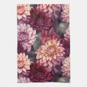 Waterverf Rood Roze Dahlia Patroon Ontwerp Theedoek (Verticaal)