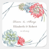 Waterverf Rood Succulent Vierkante Sticker (Voorkant)