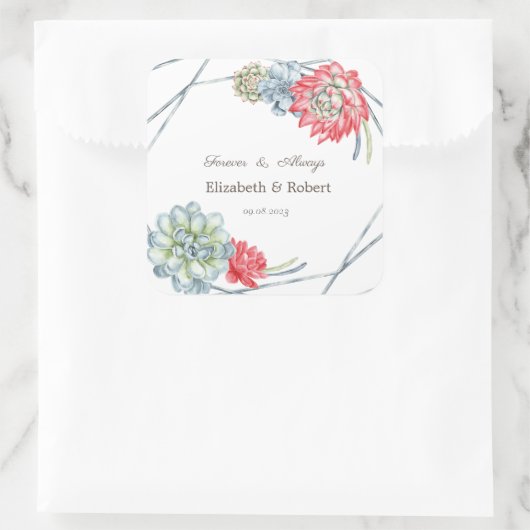 Waterverf Rood Succulent Vierkante Sticker (Tas)