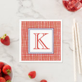 Waterverf Rood Wit & Blauw Gingham Monogram Servet (Insitu)