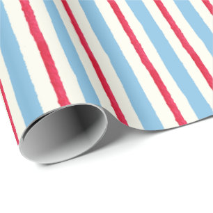Waterverf rood wit & blauwe strepen cadeaupapier