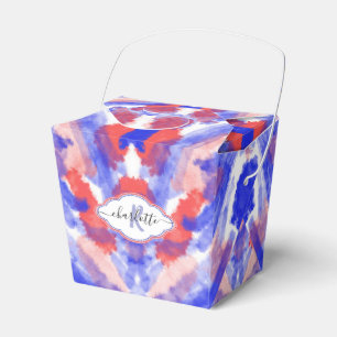 Waterverf rood, wit en blauw Monogram Abstract Bedankdoosjes
