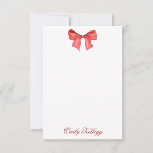 Waterverf Rood & Wit Gingham Bow Bedankkaart (Voorkant)