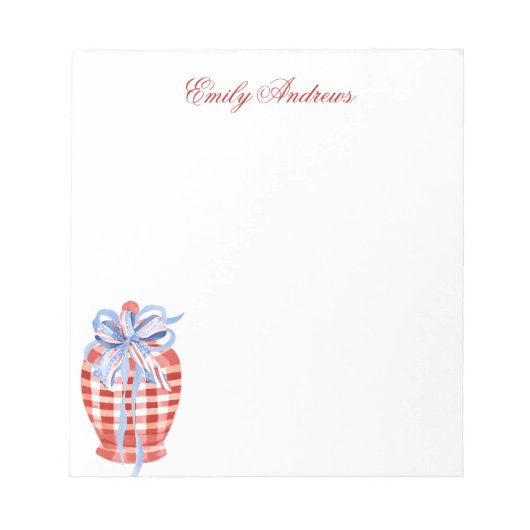 Waterverf Rood & Wit Gingham Bow Ginger Jar Notitieblok (Voorkant)