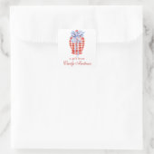 Waterverf Rood & Wit Gingham Bow Ginger Jar Vierkante Sticker (Tas)