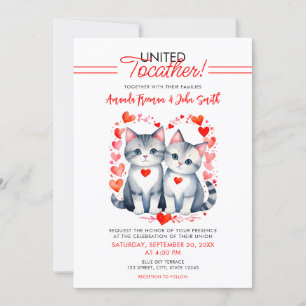 Waterverf Rood & Wit Schattige Katten Bruiloft Kaart