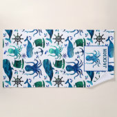 Waterverf roodbaars Octopus Patroon Kinder Nautisc Strandlaken (Voorkant)