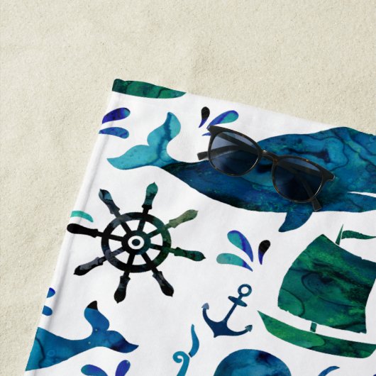 Waterverf roodbaars Octopus Patroon Kinder Nautisc Strandlaken (In situ)