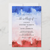 waterverf roodbruin en blauwe trouwuitnodiging kaart (Voorkant)