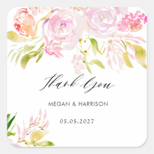 Waterverf roodroos bouquet Dank u Vierkante Sticker