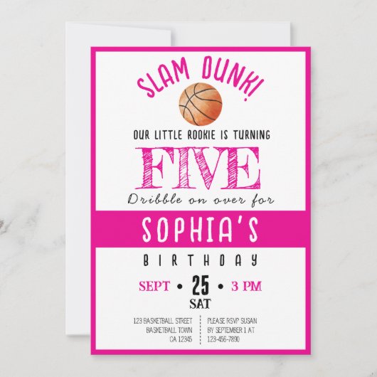 Waterverf Rookie Basketbal Meisje Verjaardag Kaart (Voorkant)