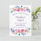 Waterverf roomroze roze Floral Save The Date (Staand voorkant)