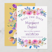 Waterverf roomroze roze Floral Save The Date (Voorkant / Achterkant)