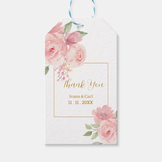 Waterverf Roos Bloem Cadeaulabel (Voorkant)