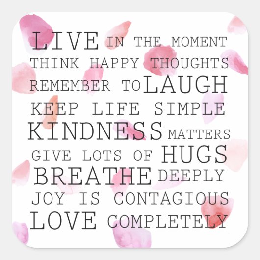 Waterverf Roos bloemblaadjes Inspirerend woorden Vierkante Sticker (Voorkant)