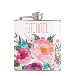 Waterverf Roos Bloemen met Naam Heupfles