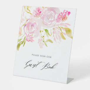 Waterverf roos bouquet Gelieve ons gastboek te ond Reclamebord Met Voetstuk