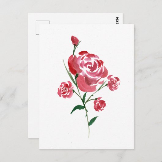 Waterverf Roos Briefkaart (Voorkant / Achterkant)