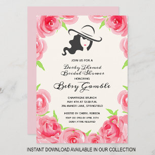 Waterverf Roos Derby Bridal Shower Invitations