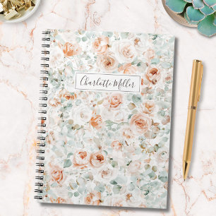 Waterverf Roos Eucalyptus Bladeren Groene Bloemen Notitieboek