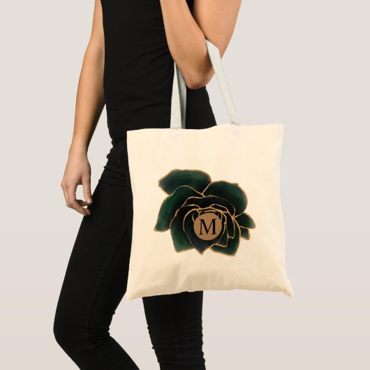 Waterverf Roos Faux Gold en Green Monogram Tote Bag (Voorkant (product))