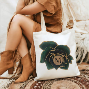 Waterverf Roos Faux Gold en Green Monogram Tote Bag