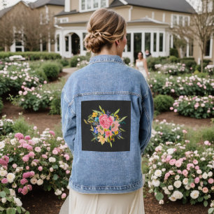 Waterverf Roos Floral Bouquet Denim Jacket