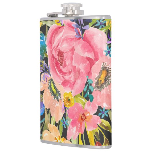 Waterverf Roos Floral Bouquet Heupfles (Links)