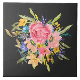 Waterverf Roos Floral Bouquet Tegeltje
