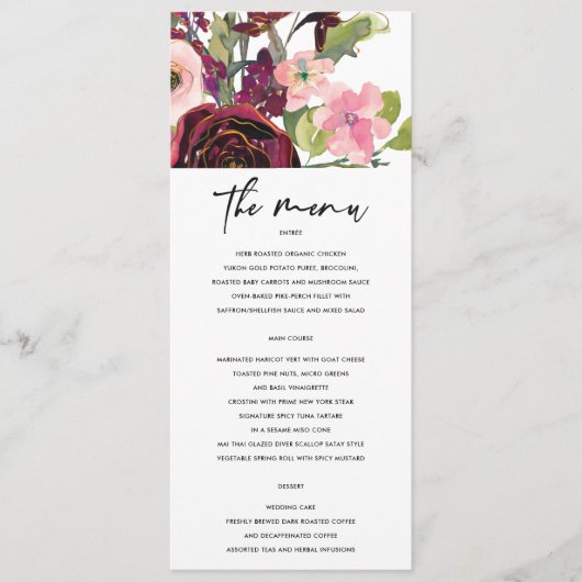 WATERVERF ROOS FLORAL MENU VAN GOLD BLUSH BURGUNDY (Voorkant)