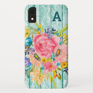 Waterverf Roos Floral Spray met Initiaal iPhone XR Hoesje