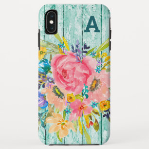 Waterverf Roos Floral Spray met Initiaal iPhone XS Max Hoesje