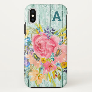 Waterverf Roos Floral Spray met Initiaal iPhone XS Hoesje
